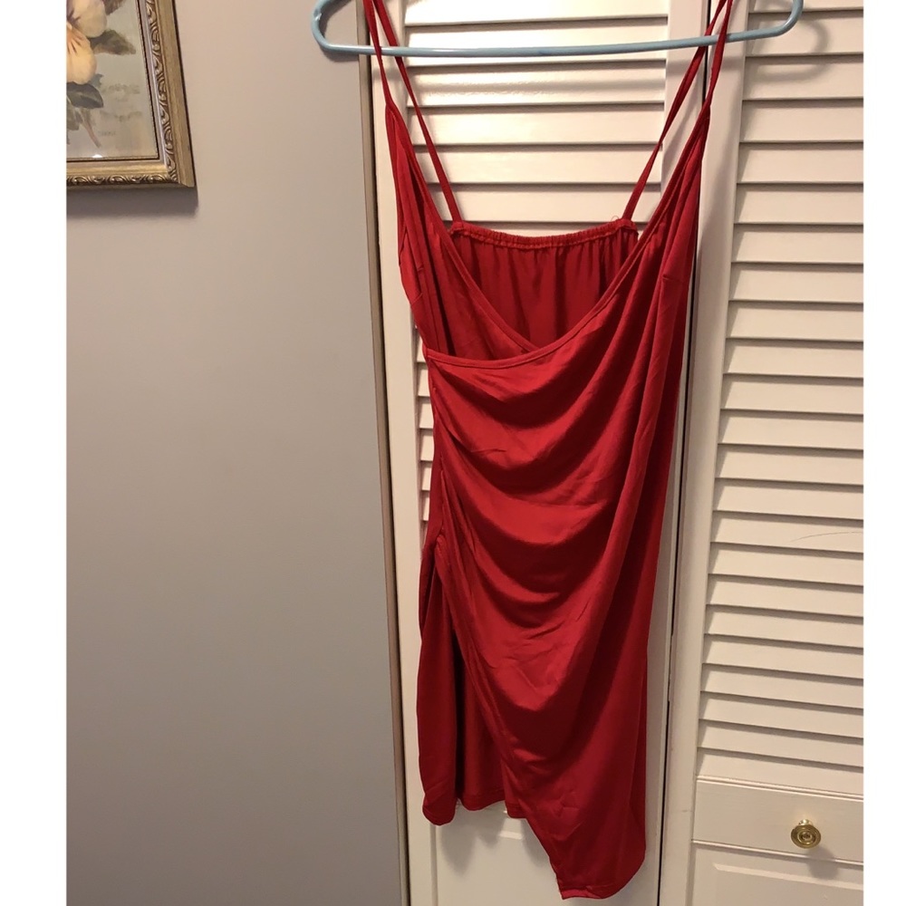 NWT sexy red high slit cocktail slip dress - Picture 2 of 3